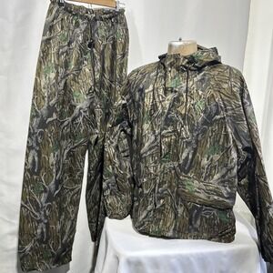 Vintage 80s Men's Mossy Oak Treestand Camo Jacket Pants Suit Large EUC Haas